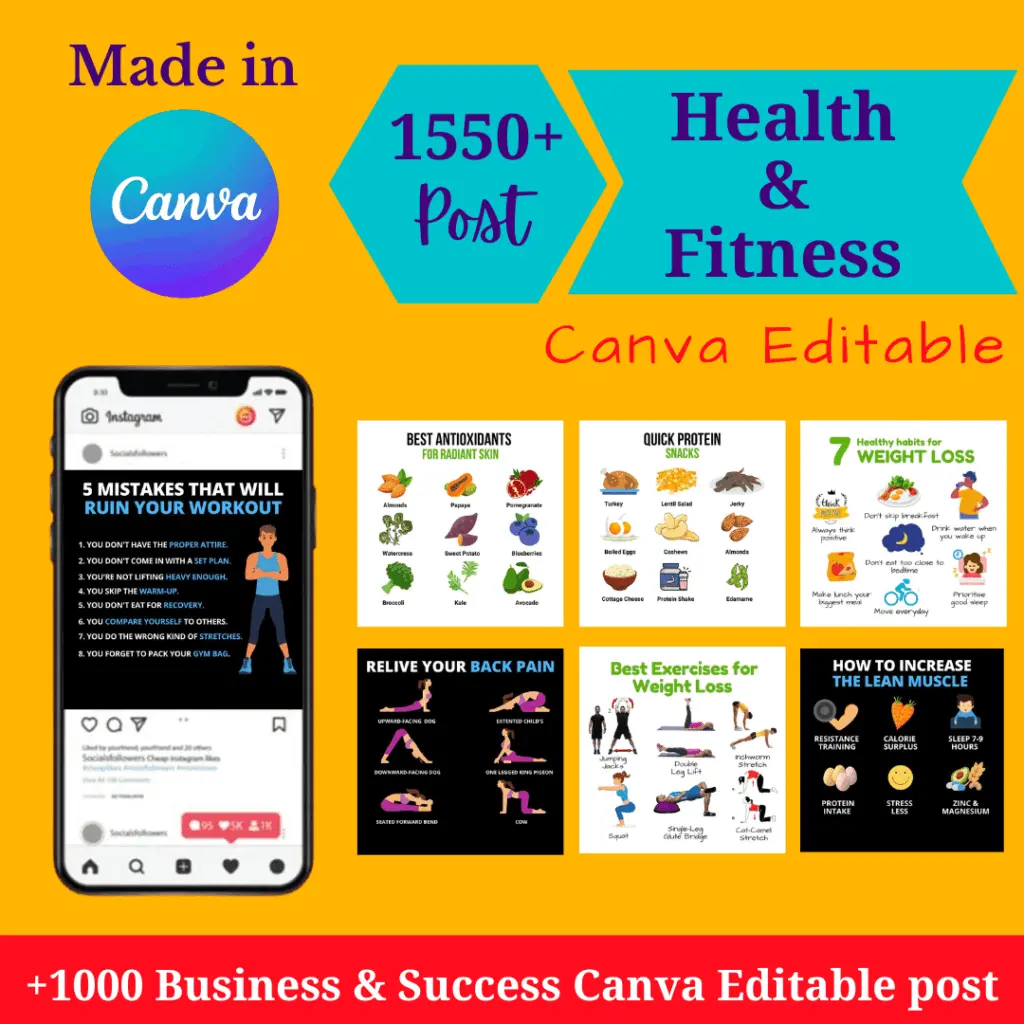 1550+ Canva editable Health & Fitness Infographics